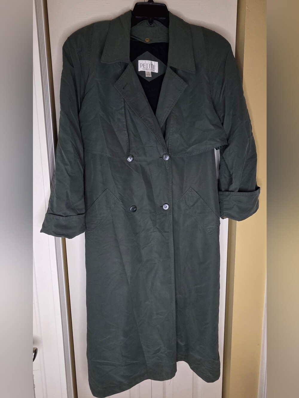 Petite Sophisticate Women's Green Double-Breasted Trenchcoat 12